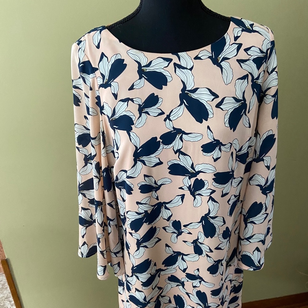 Pink and Navy dress with bell sleeves